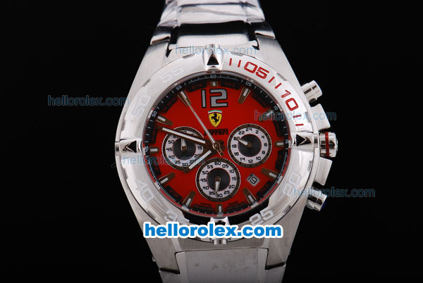 Ferrari working Chronograph Quartz Movement with Red Dial and SS Strap - Click Image to Close